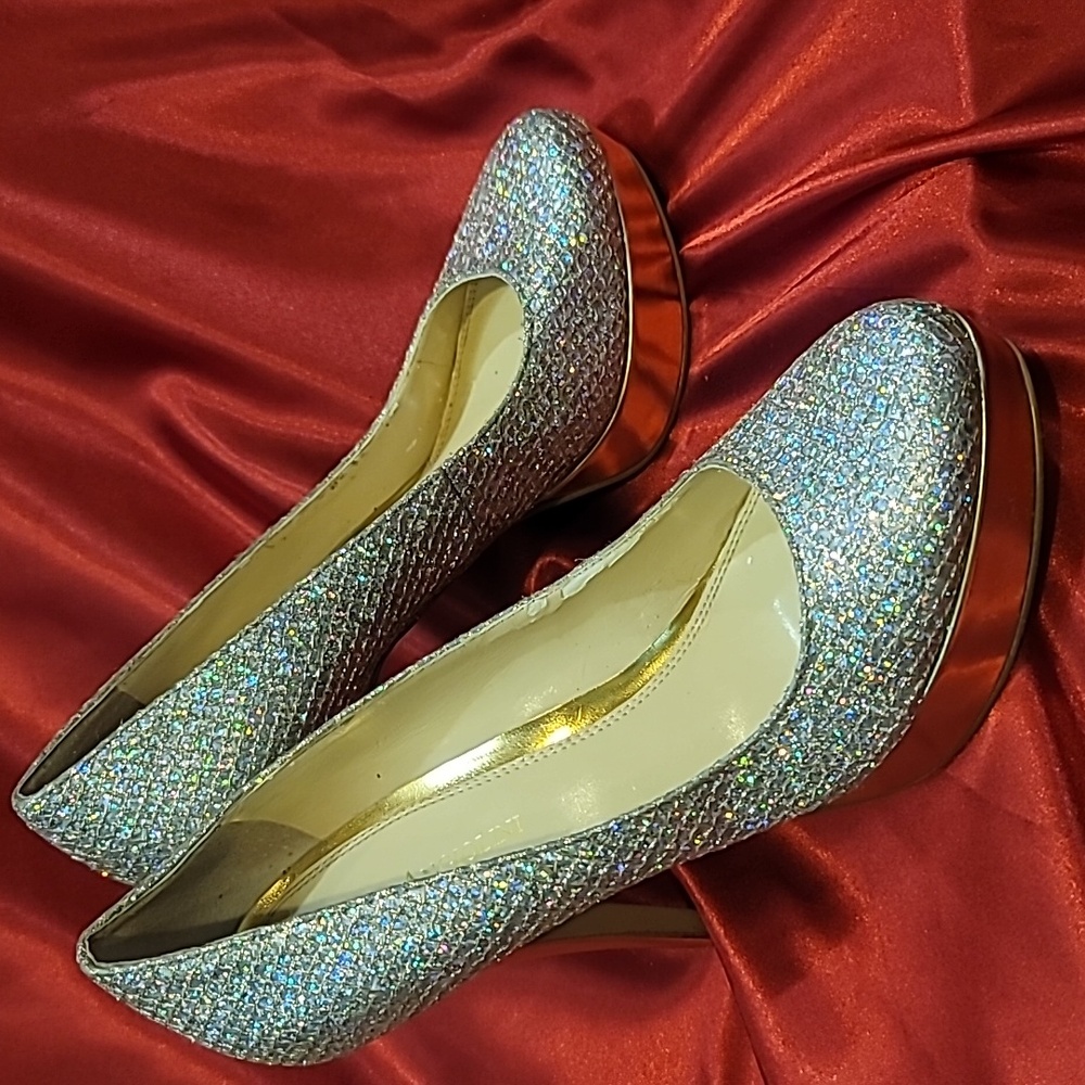 ENZO ANGIOLINI sz7.5 Smiles Easmiles platform stiletto RAINBOW GLITTER